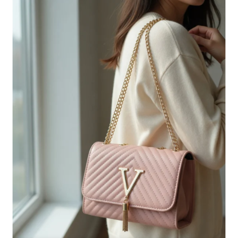 Fashion Heart Pattern PU Leather Shoulder Bag for Women - Waterproof Chain Decor Crossbody Bag