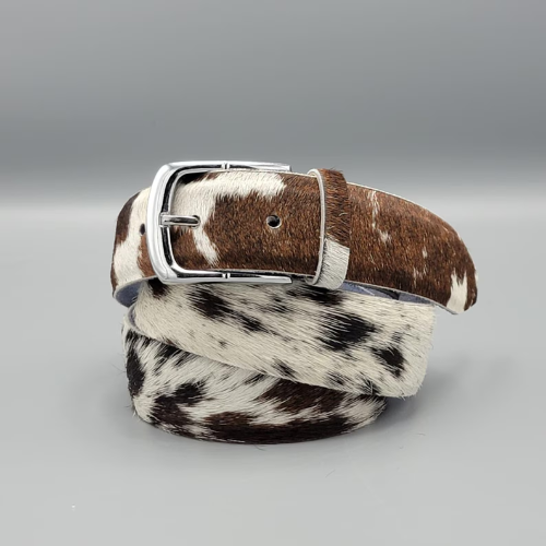 Handmade Cowhide Leather Belt for Men – Western Rodeo Cow Print Belt, Rustic Cowboy Style Gift
