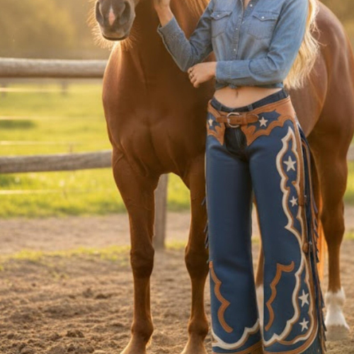 Handmade Blue Leather Rodeo Chaps – Custom Western Wear for Bull Riding