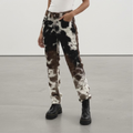 Cow Print Faux Fur Pants | Y2K Western Jeans | High Waisted Animal Print Trousers