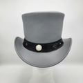 Grey Leather Top Hat: Studded Band Steampunk Cosplay Hat