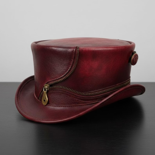 Leather Steampunk Top Hat – Festival Gift for Goth Fans