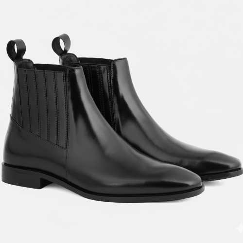 Handmade Black Leather Chelsea Boots – Mens Formal Ankle Dress Shoes