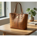 Women’s Genuine Cowhide Leather Tote – Large Horizontal Square Shoulder Bag with Double Straps & Letter Detail