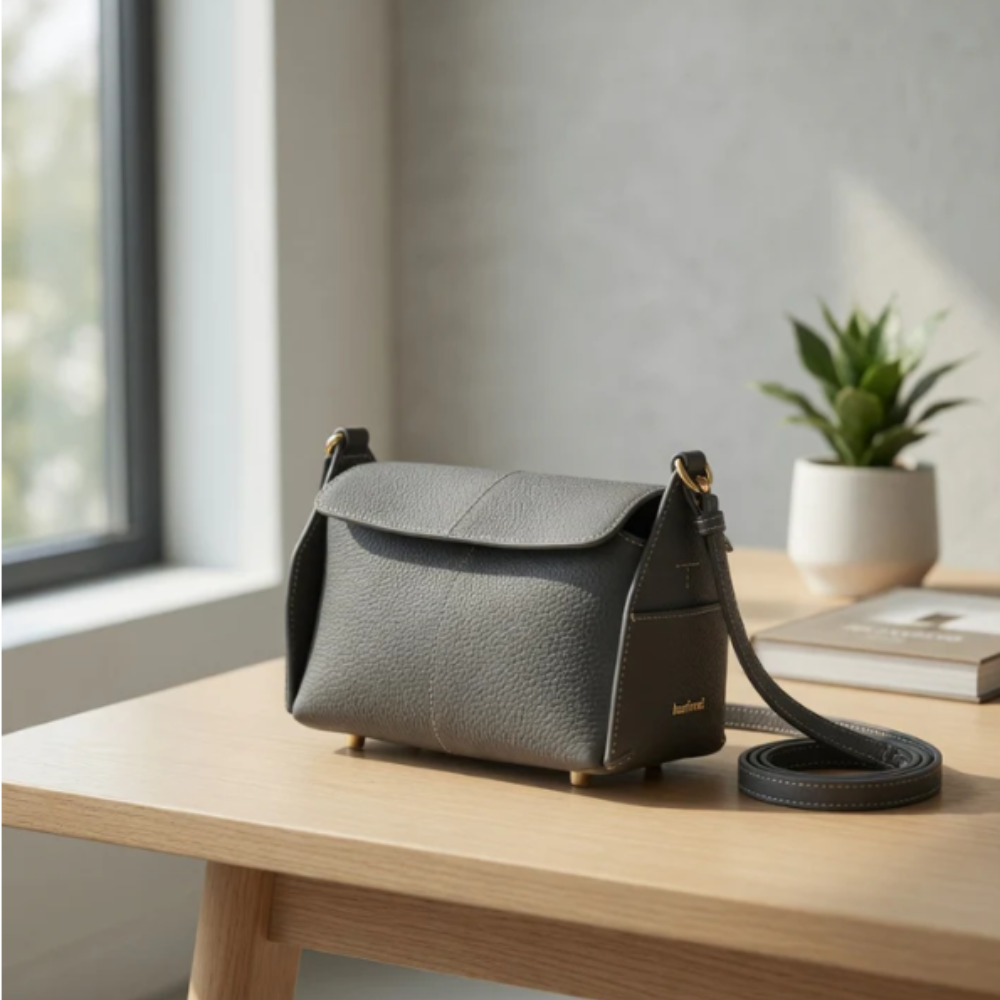 Genuine Leather Small Horizontal Square Tote Bag – Unisex Crossbody & Shoulder Chain Mini Tote for Women & Men | Spring 2025 Commuter Bag (5 Colors)