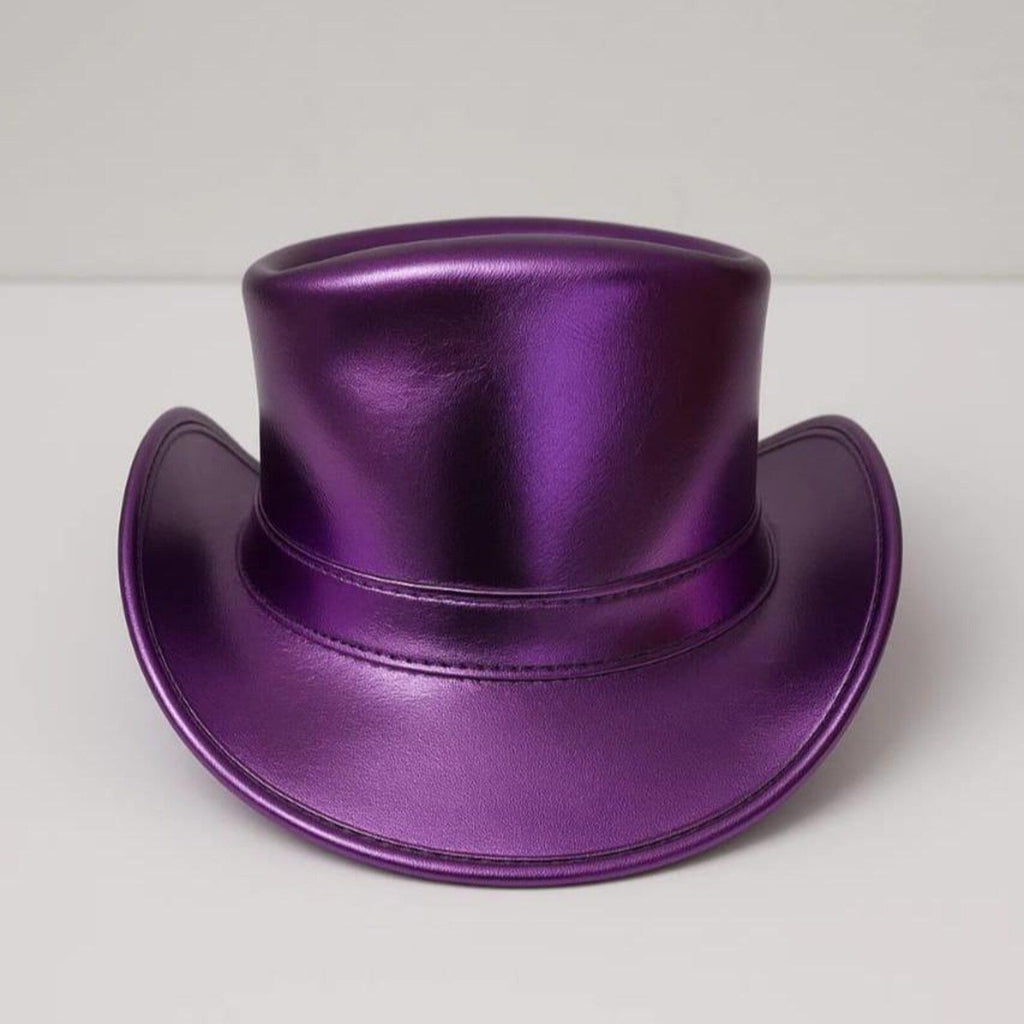 Handmade Metallic Purple Leather Top Hat – Steampunk Gothic Festival Hat , Multiple Colors Available