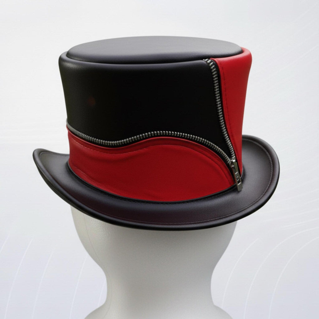 Red Leather Steampunk Top Hat | Handmade Gothic Victorian Cosplay Hat