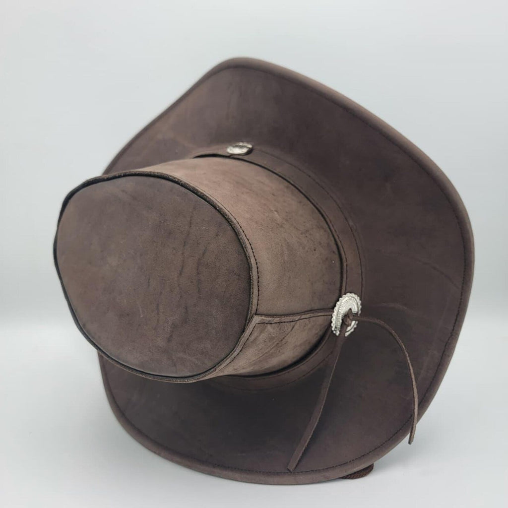 Handmade Brown Leather Cowboy Hat: Western Rancher Style