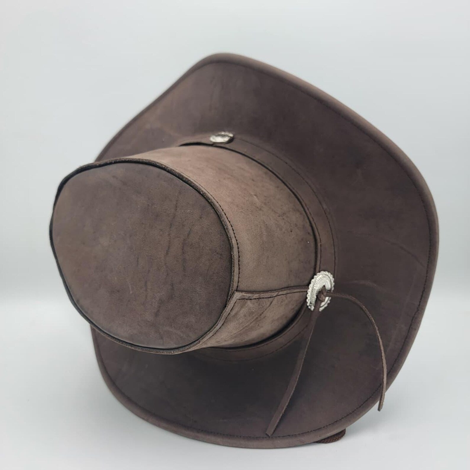 Handmade Brown Leather Cowboy Hat: Western Rancher Style