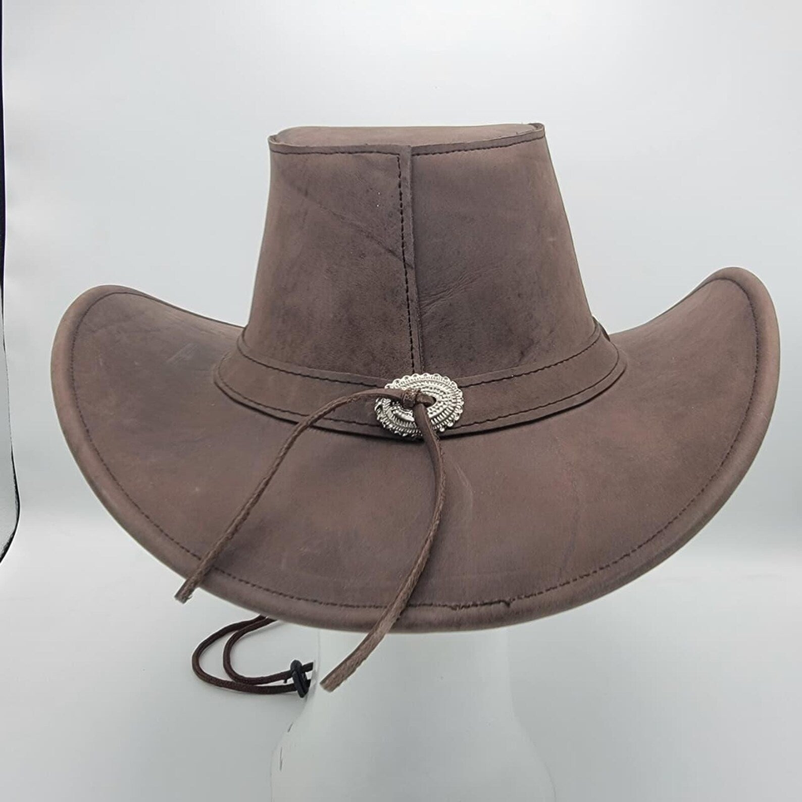 Handmade Brown Leather Cowboy Hat: Western Rancher Style