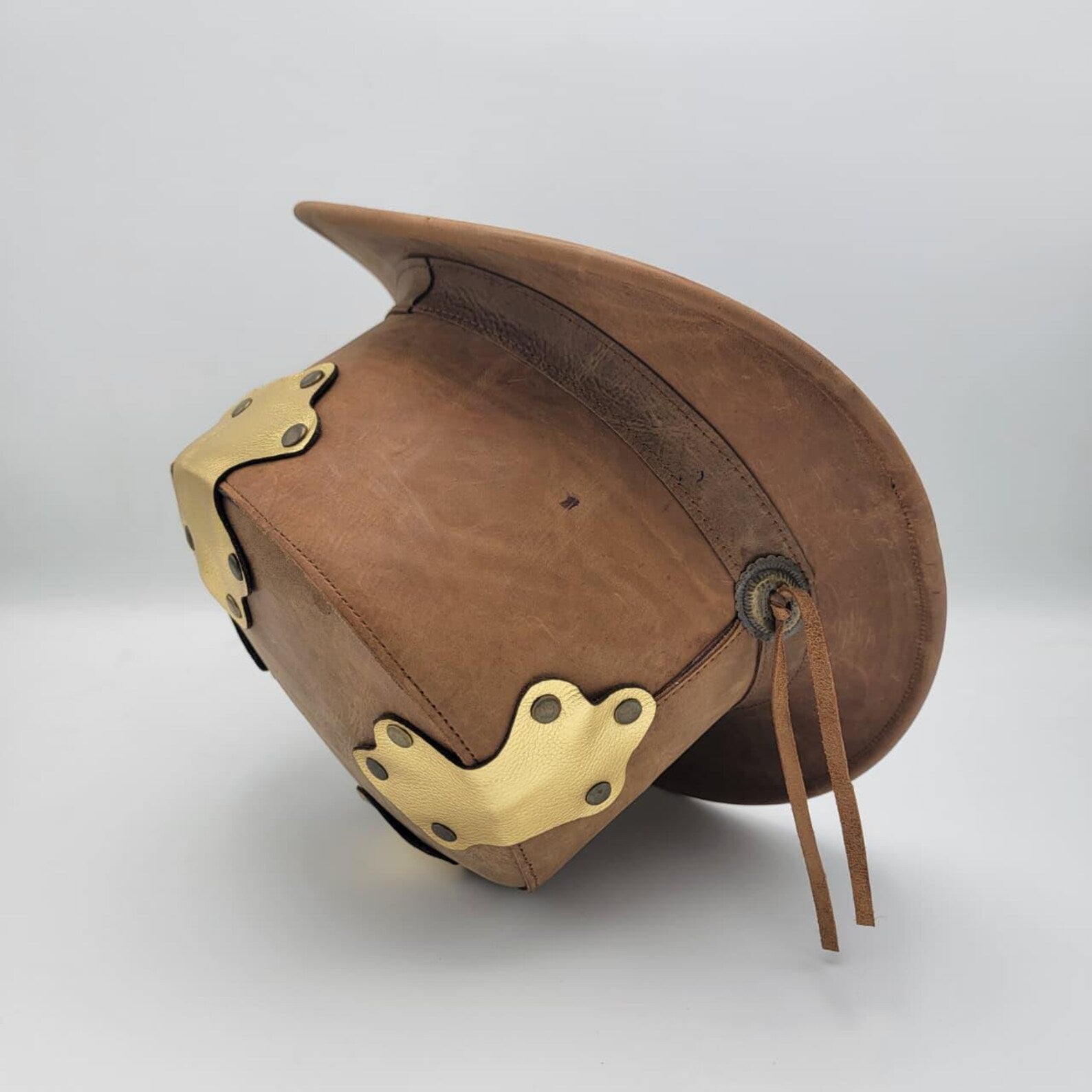 Handmade Steampunk Leather Top Hat: Brass Accent Cosplay Hat