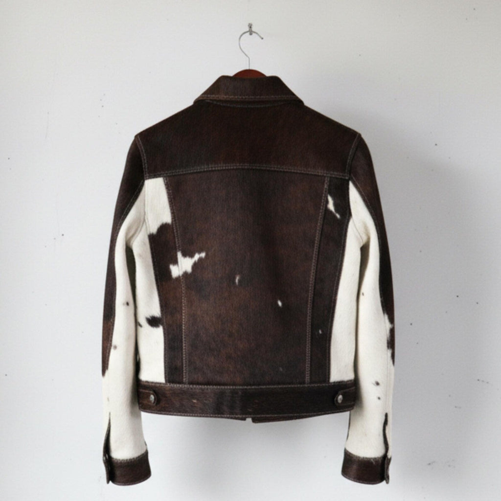 Hair-On Cowhide Leather Jacket – Western Style Rustic Biker Coat for Men