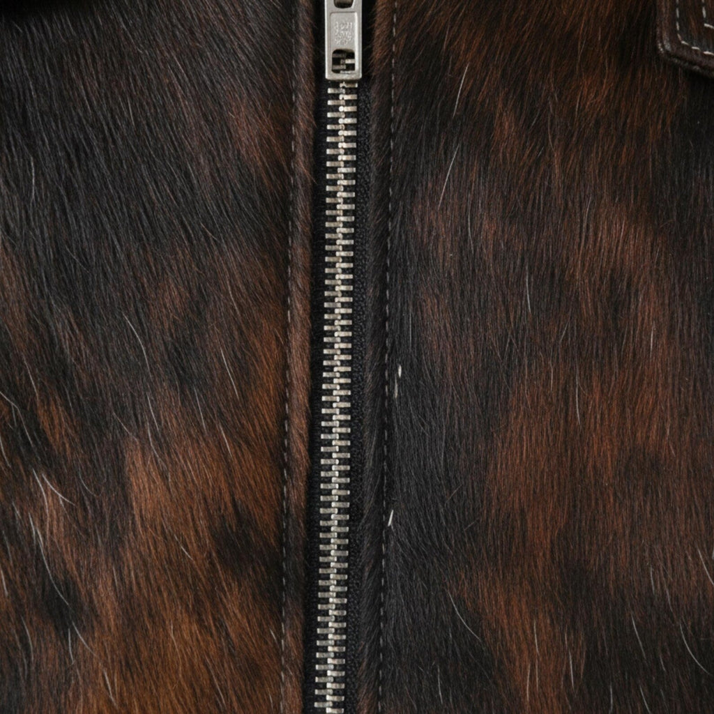 Hair-On Cowhide Leather Jacket – Western Style Rustic Biker Coat for Men