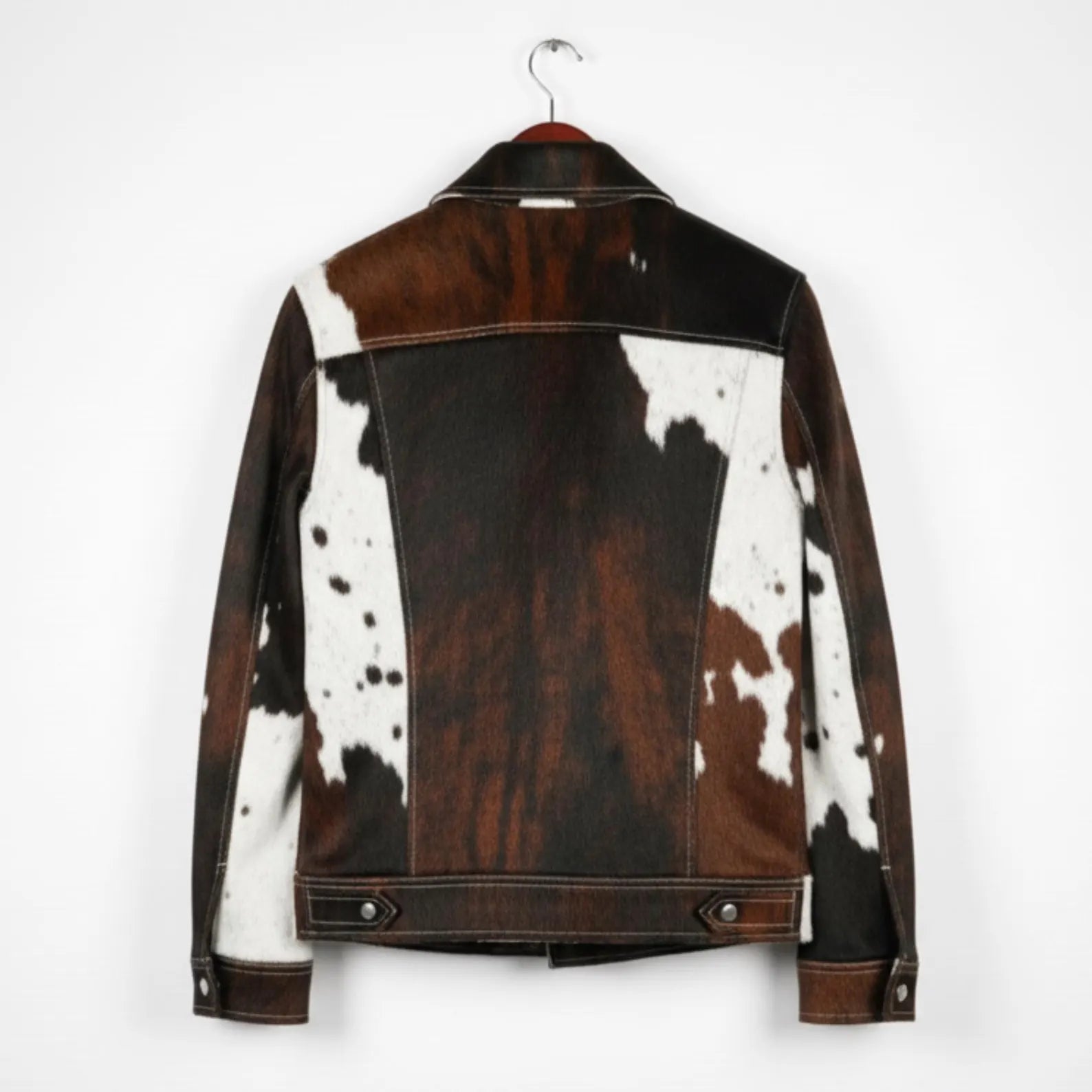 Western Biker Cowhide Leather Jacket, Brown Hair on Hide Coat, Handmade Cow Print
