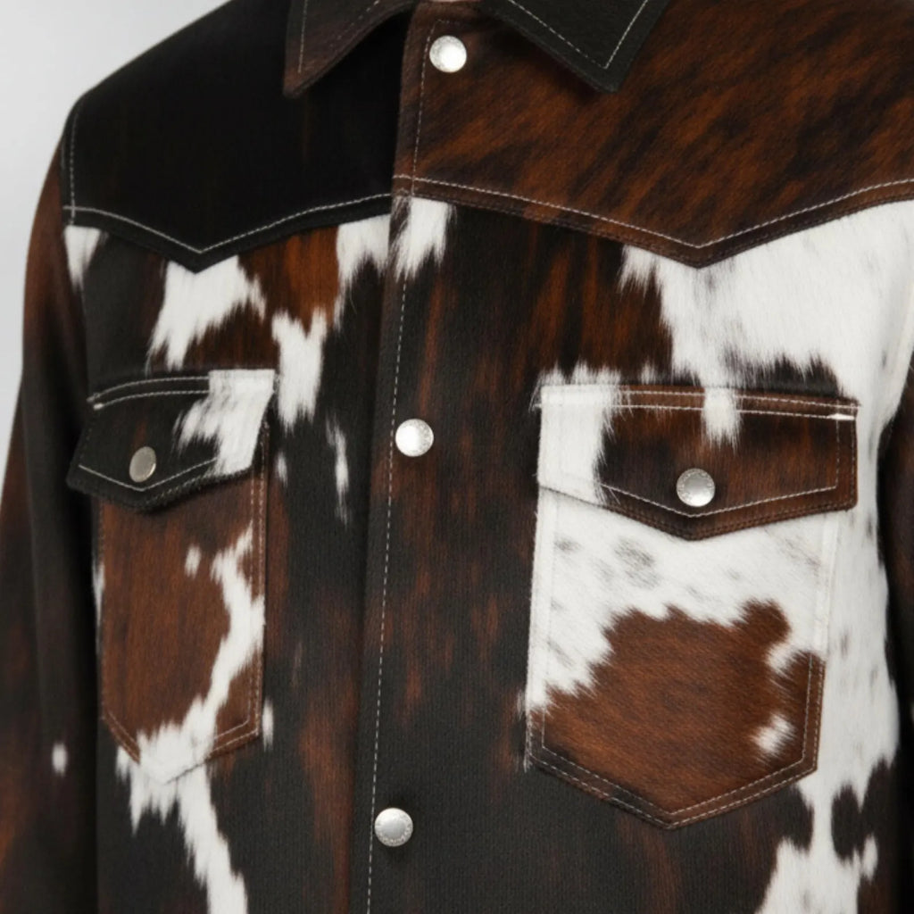 Western Biker Cowhide Leather Jacket, Brown Hair on Hide Coat, Handmade Cow Print