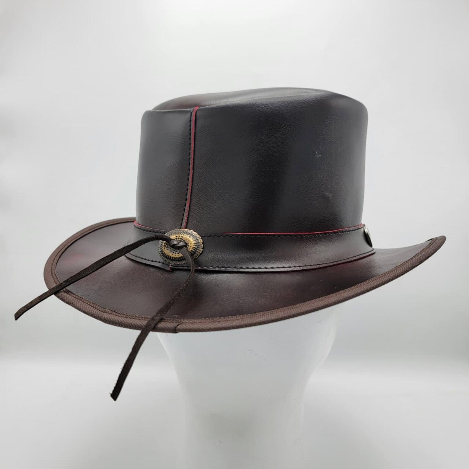 Handmade Brown Leather Top Hat: Western Steampunk Concho Hat