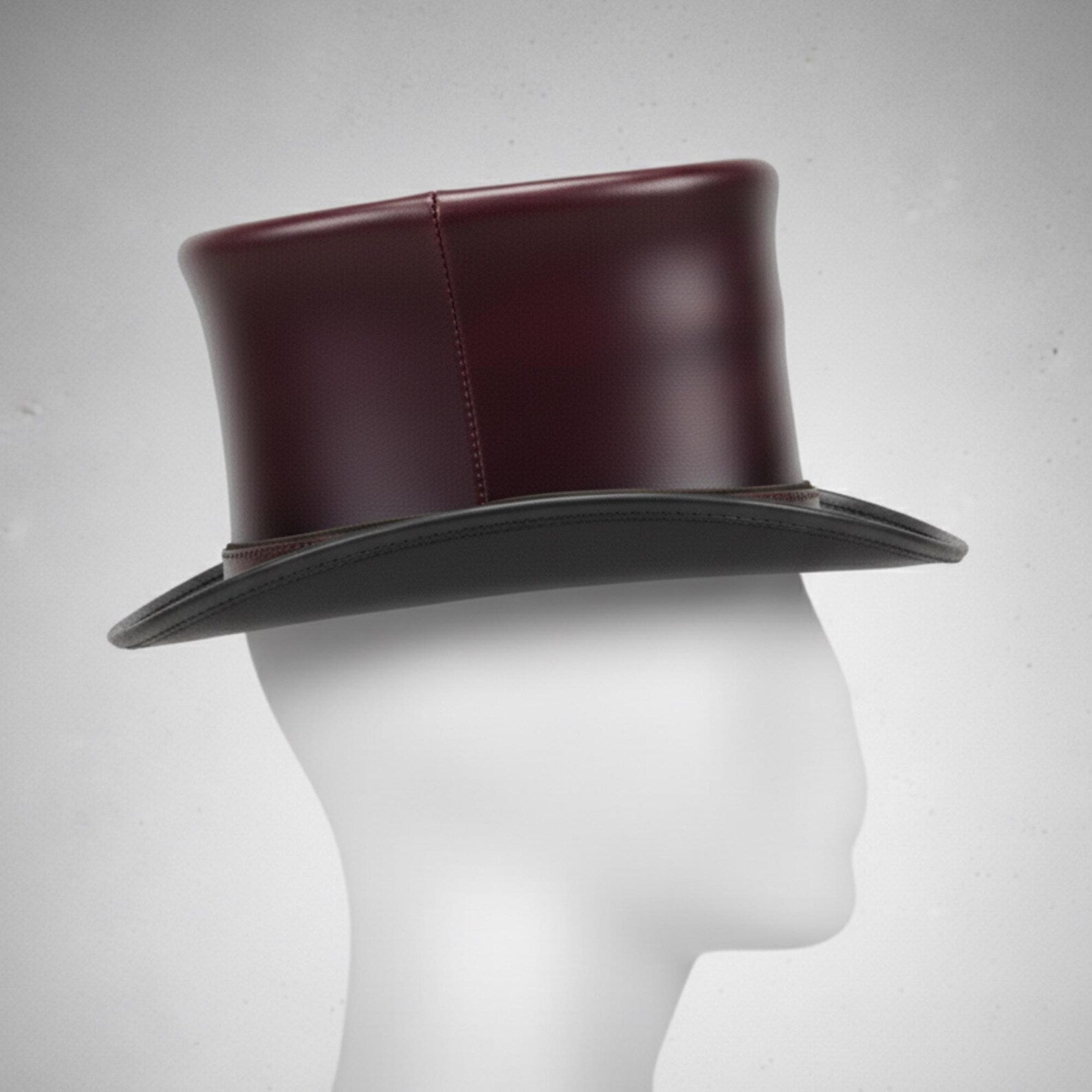 Handmade Burgundy Leather Top Hat | Steampunk Victorian Gothic Festival Hat