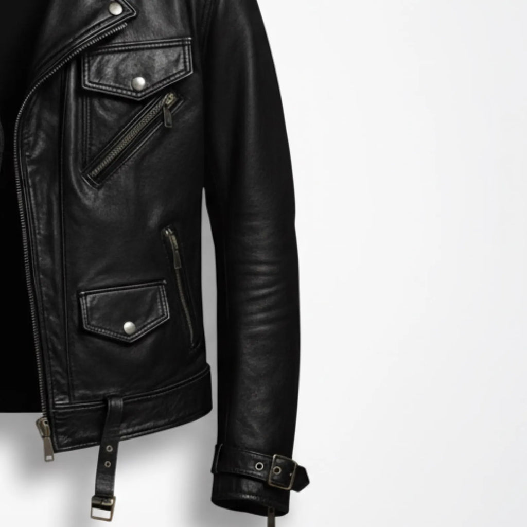 Handmade Black Leather Jacket – Men's Classic Biker Motorcycle Style