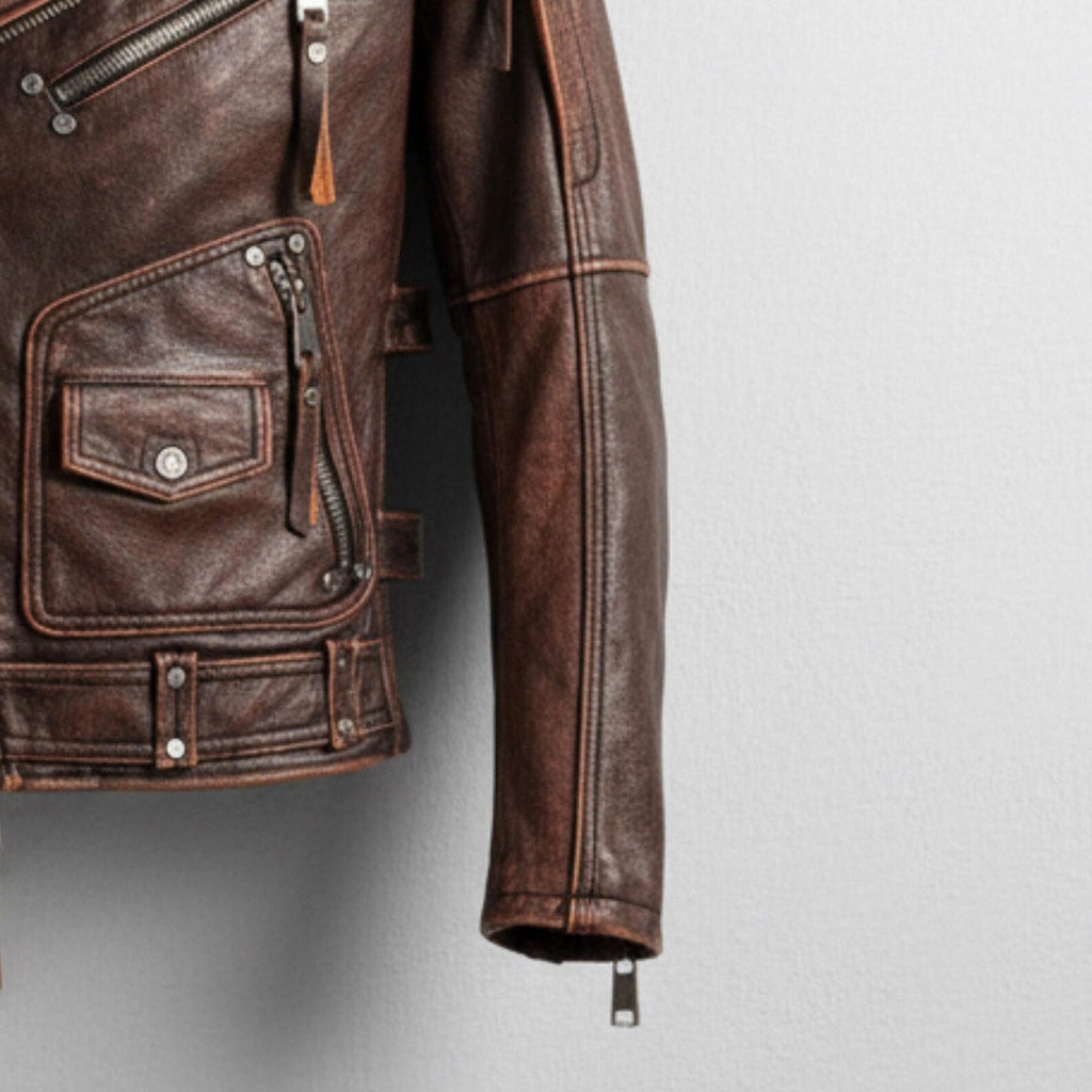 Handmade Brown Leather Biker Jacket – Classic Moto Style Men’s Motorcycle Coat