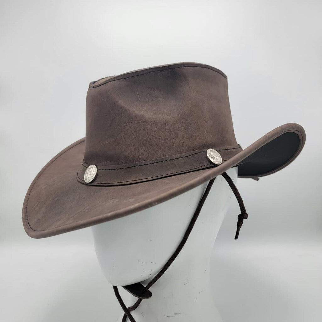 Handmade Brown Leather Cowboy Hat: Western Rancher Style