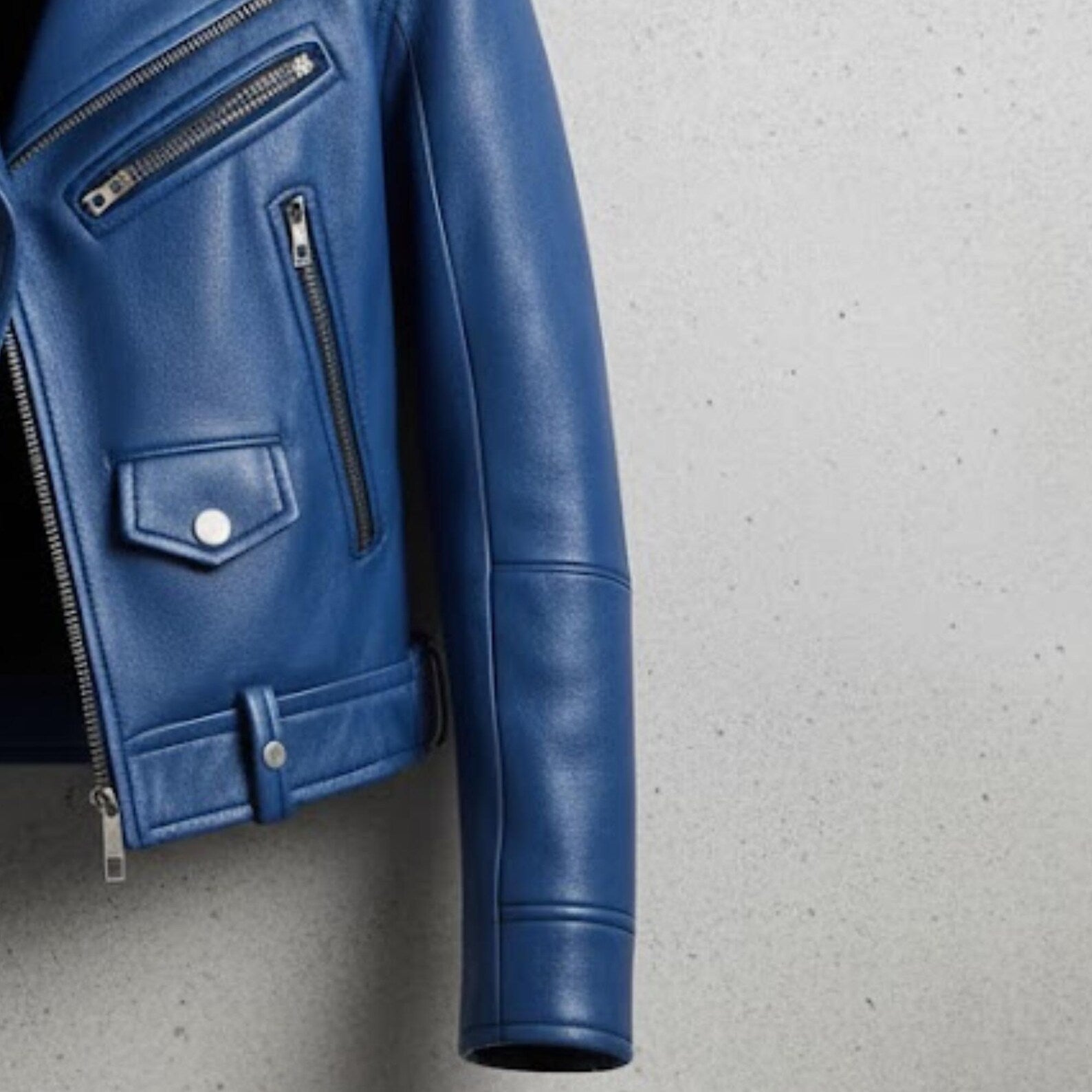 Handmade Blue Leather Jacket – Men's Biker Jacket, Motorcycle Gift for Him