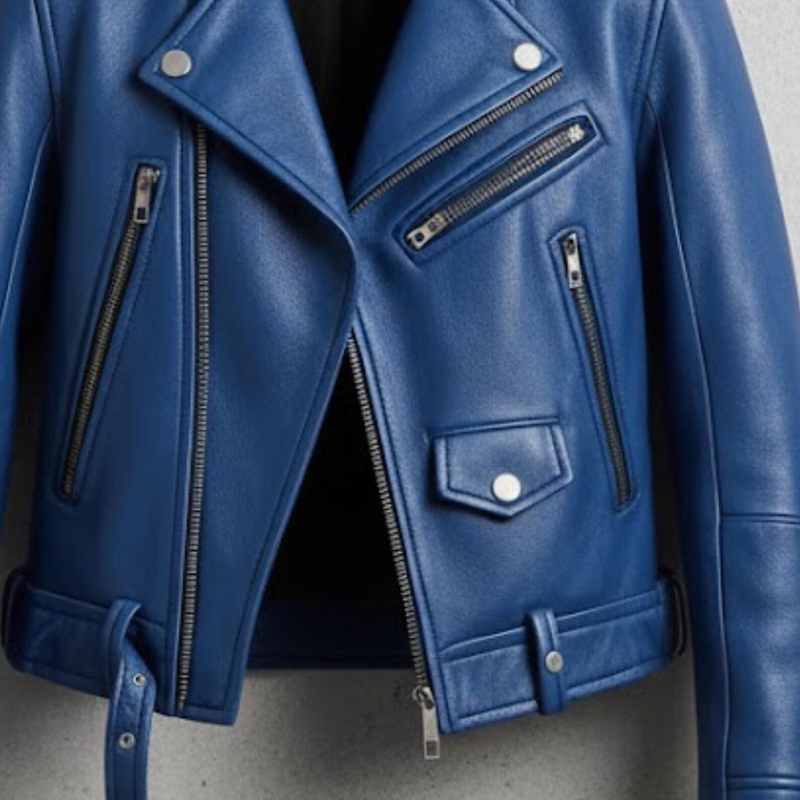 Handmade Blue Leather Jacket – Men's Biker Jacket, Motorcycle Gift for Him