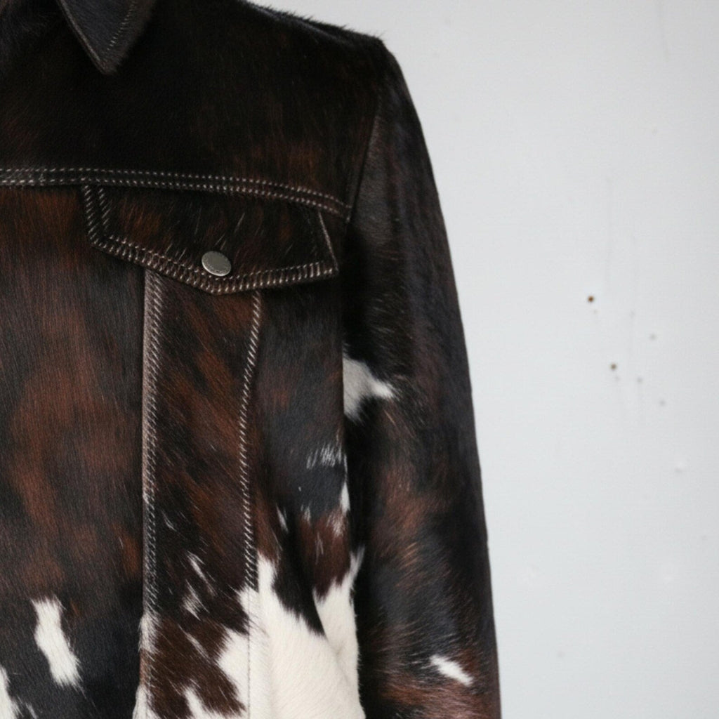 Hair-On Cowhide Leather Jacket – Western Style Rustic Biker Coat for Men