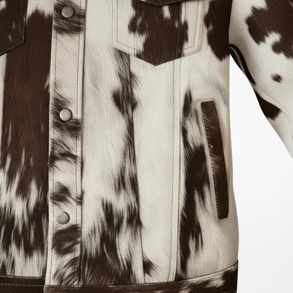 Vintage Cow Print Leather Jacket, Handmade Hair on Cowhide Coat, Western Rodeo Style