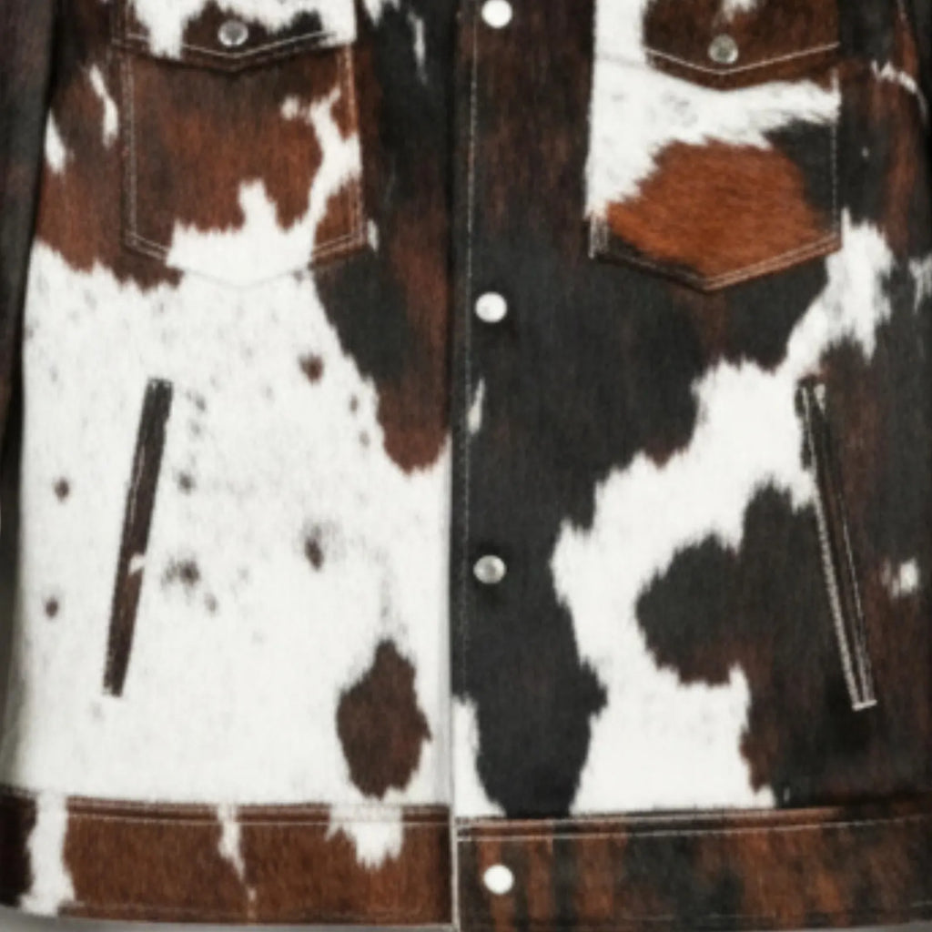 Western Biker Cowhide Leather Jacket, Brown Hair on Hide Coat, Handmade Cow Print