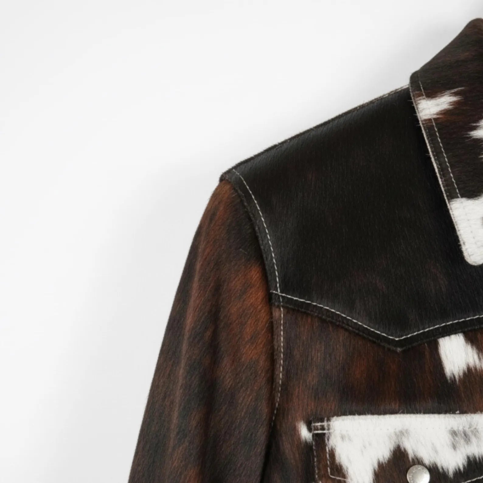 Western Biker Cowhide Leather Jacket, Brown Hair on Hide Coat, Handmade Cow Print