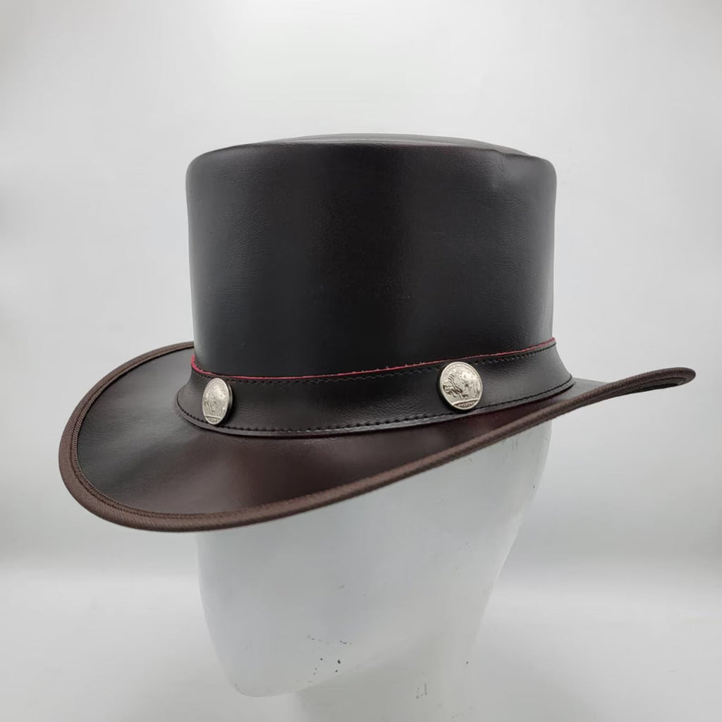 Handmade Brown Leather Top Hat: Western Steampunk Concho Hat