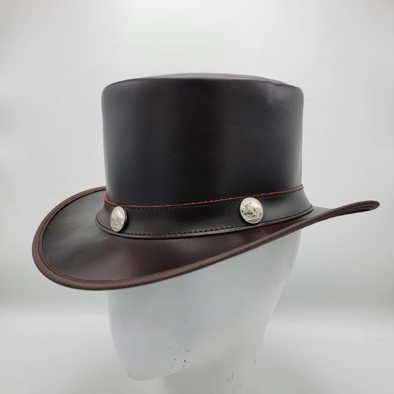 Handmade Brown Leather Top Hat: Western Steampunk Concho Hat