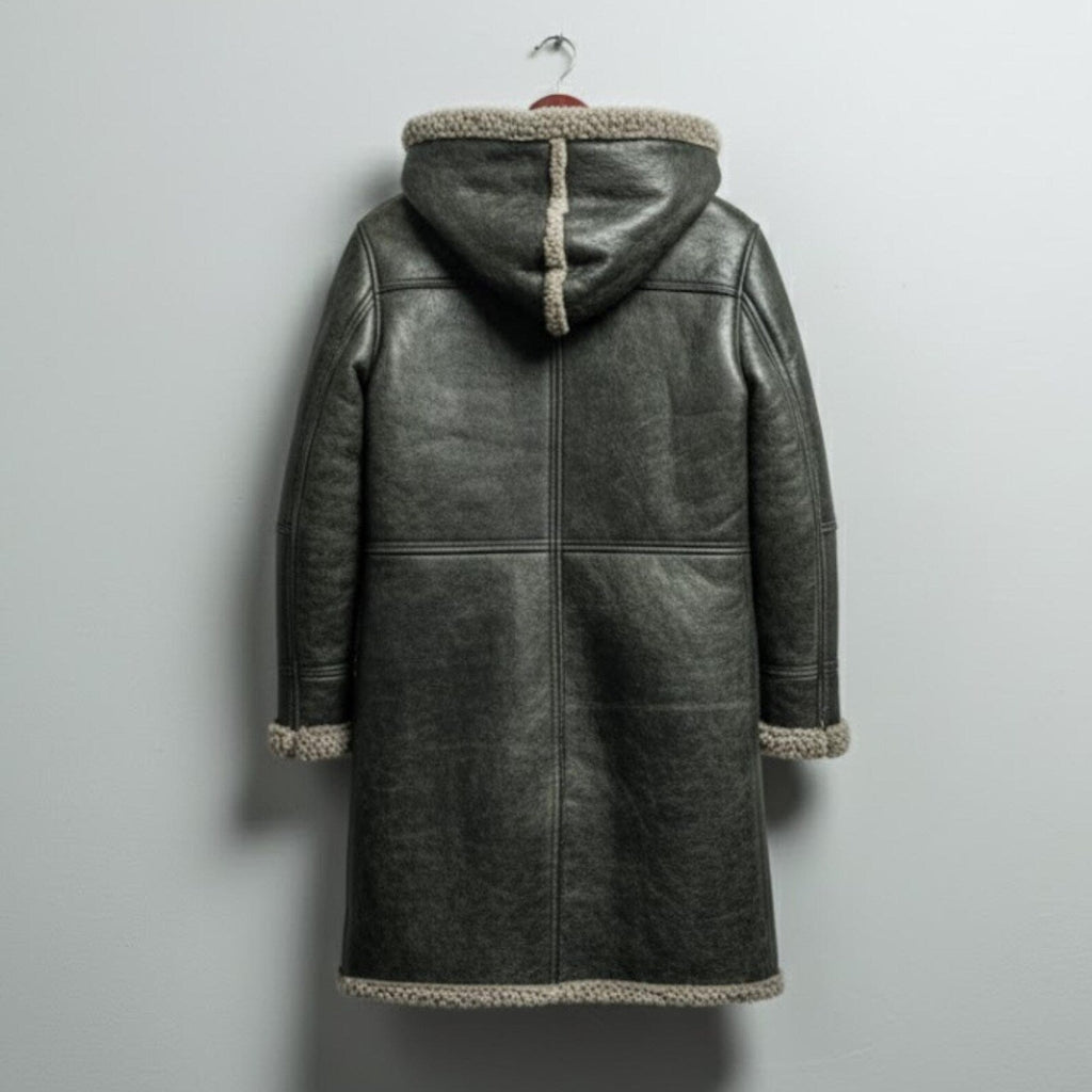 Handmade Grey Sheepskin Coat – Men's Shearling Duffle Overcoat for Winter