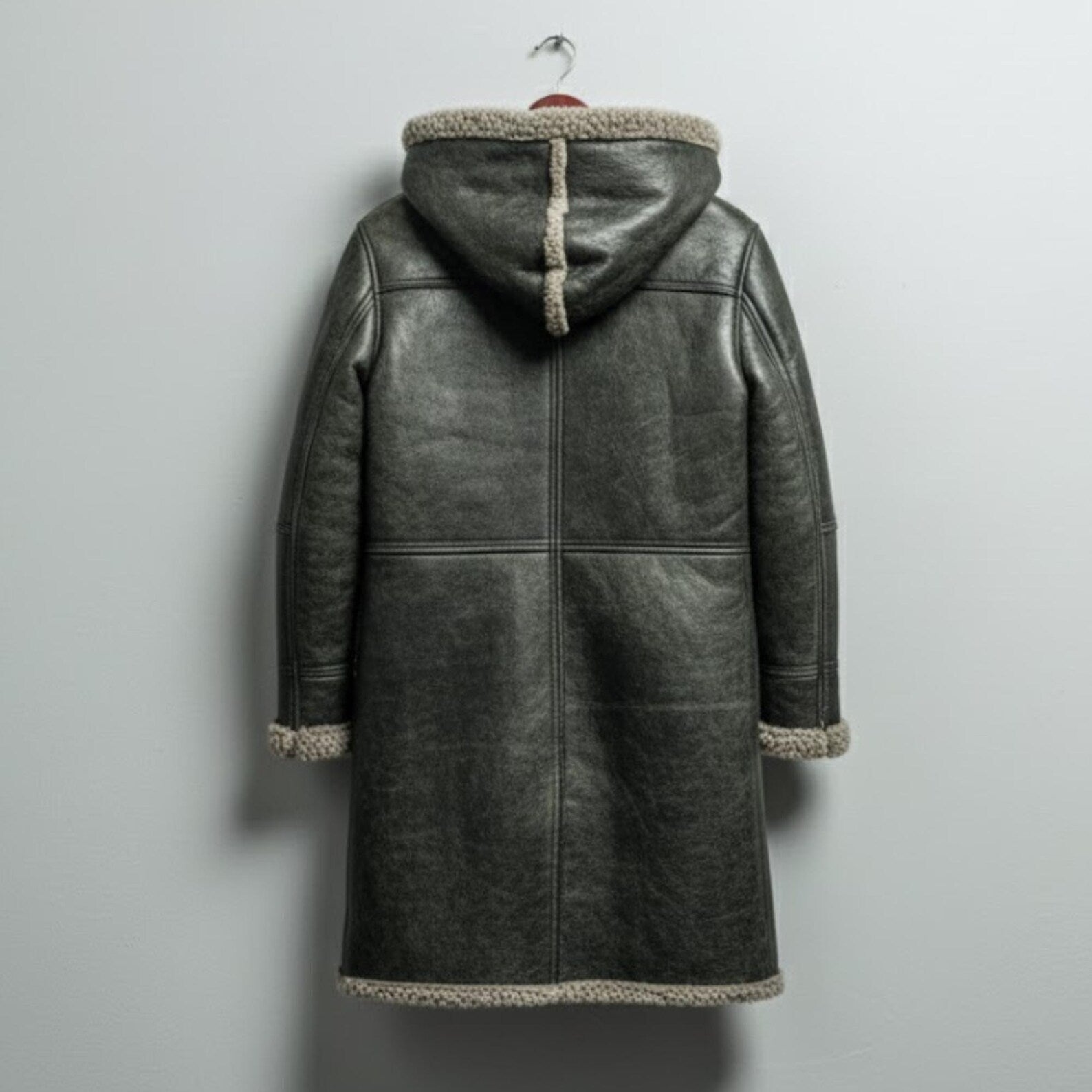 Handmade Grey Sheepskin Coat – Men's Shearling Duffle Overcoat for Winter