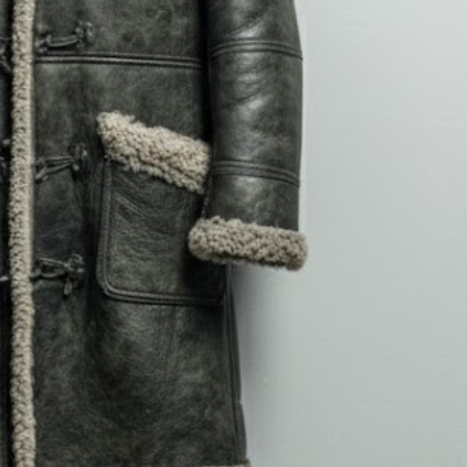 Handmade Grey Sheepskin Coat – Men's Shearling Duffle Overcoat for Winter