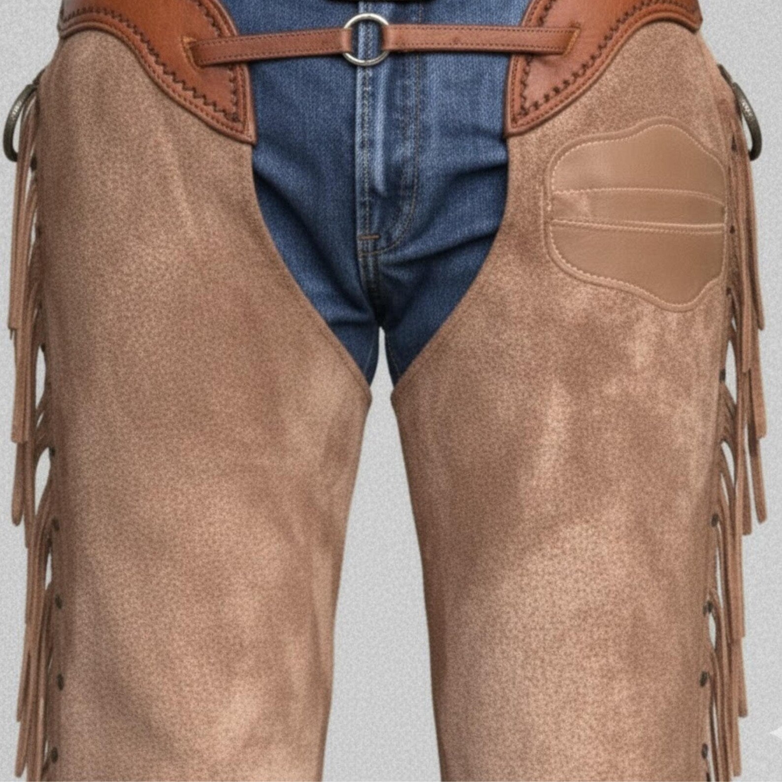 Handmade Tan Suede Leather Chaps – Western Wear for Cowboys & Bikers.