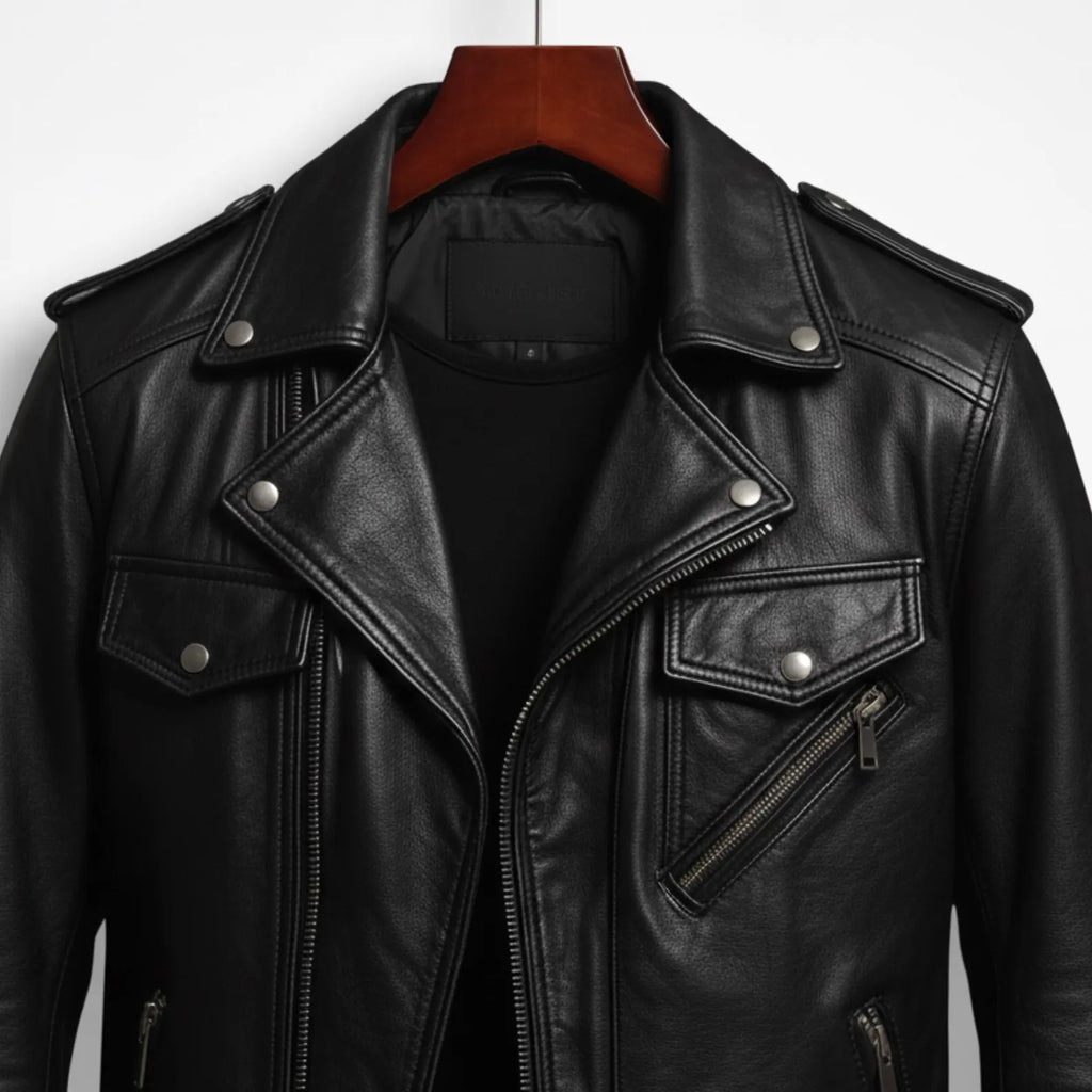 Handmade Black Leather Jacket – Men's Classic Biker Motorcycle Style