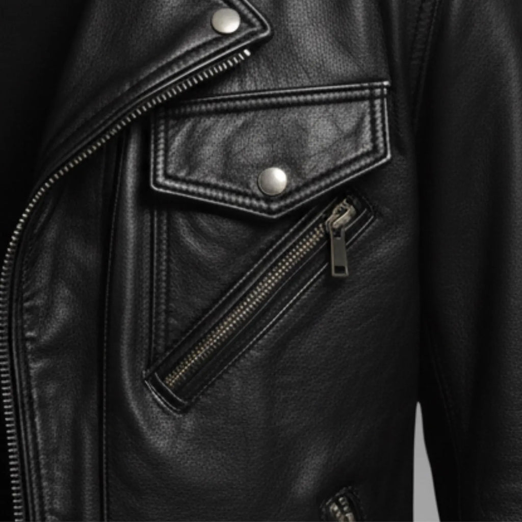 Handmade Black Leather Jacket – Men's Classic Biker Motorcycle Style