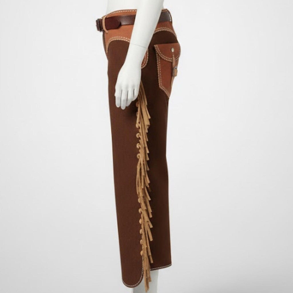 Handmade Brown Suede Leather Chaps – Western Cowboy Style for Rodeo Lovers