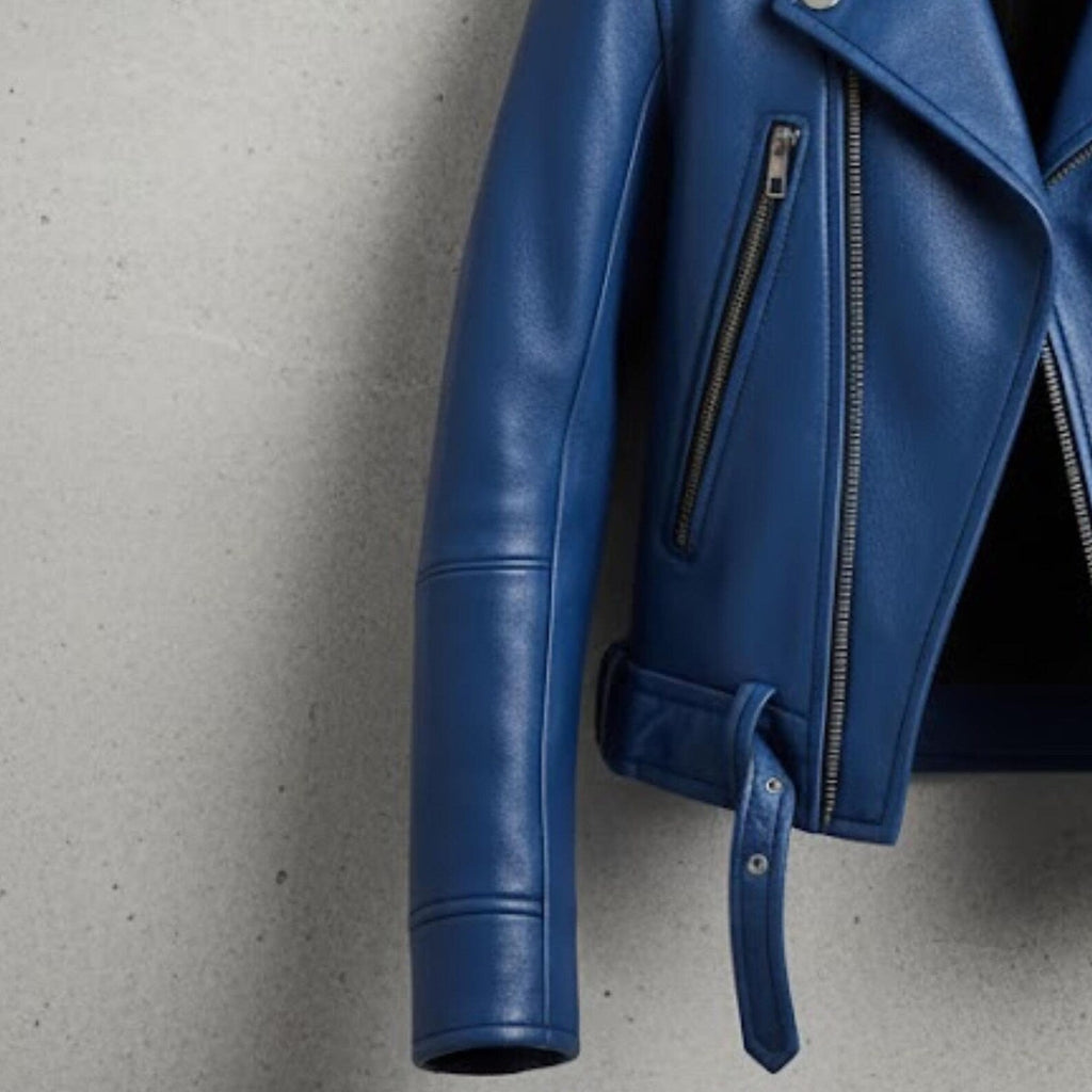Handmade Blue Leather Jacket – Men's Biker Jacket, Motorcycle Gift for Him