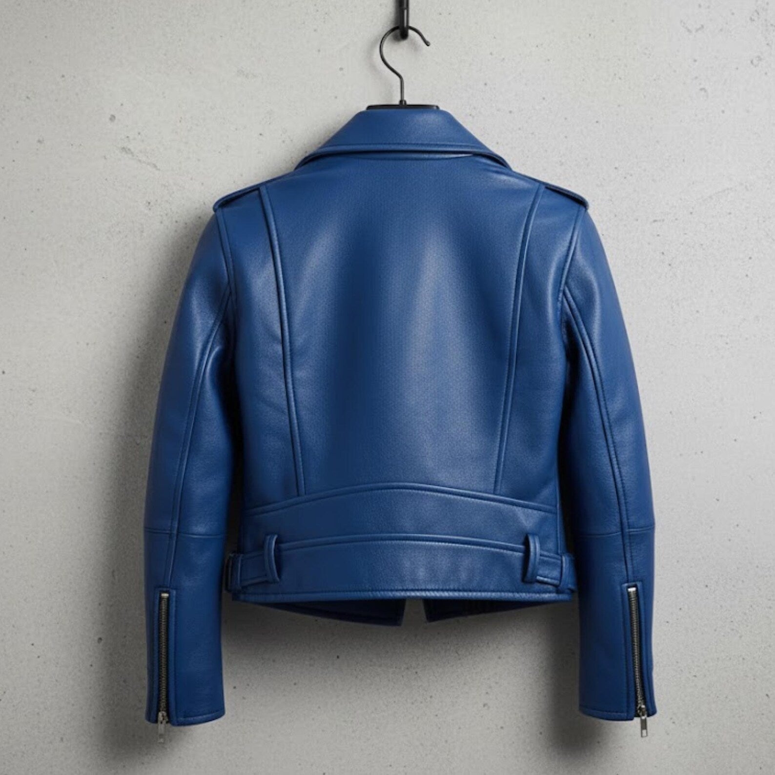 Handmade Blue Leather Jacket – Men's Biker Jacket, Motorcycle Gift for Him