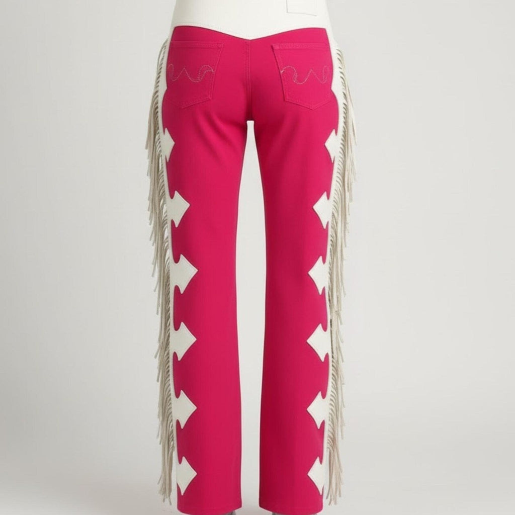 Handmade Pink Suede Fringe Chaps – Western Cowgirl Chaps for Rodeo & Festival