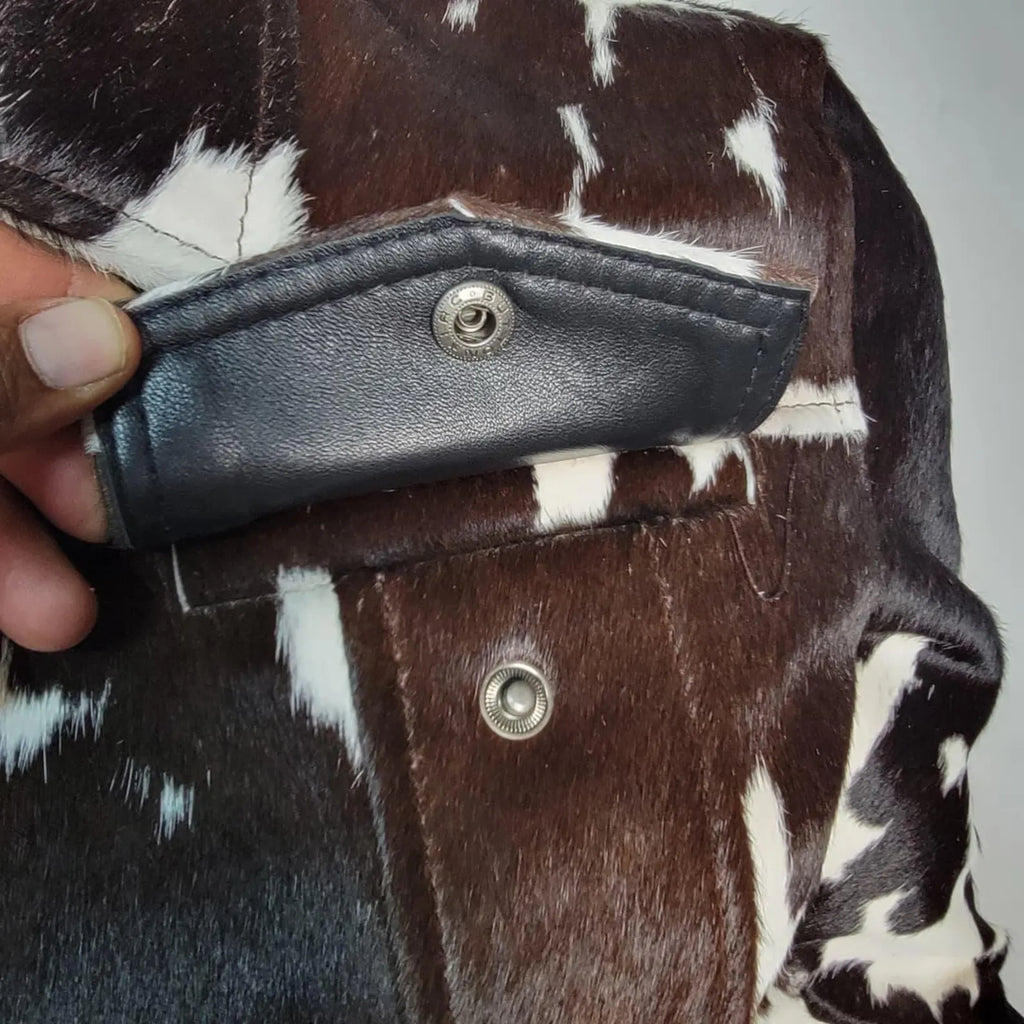 Handmade Brown Cowhide Jacket – Western Hair on Hide Leather Biker Coat for Men