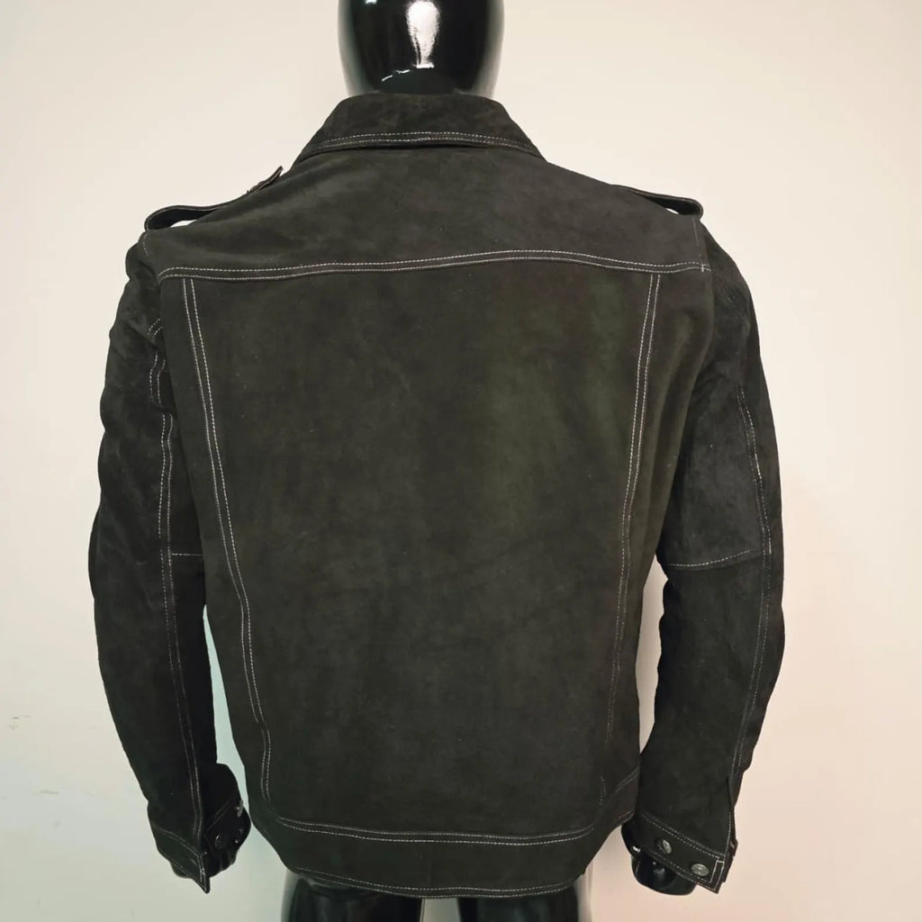 Handmade Black Suede Trucker Jacket for Men, A Classic Vintage Style Coat.