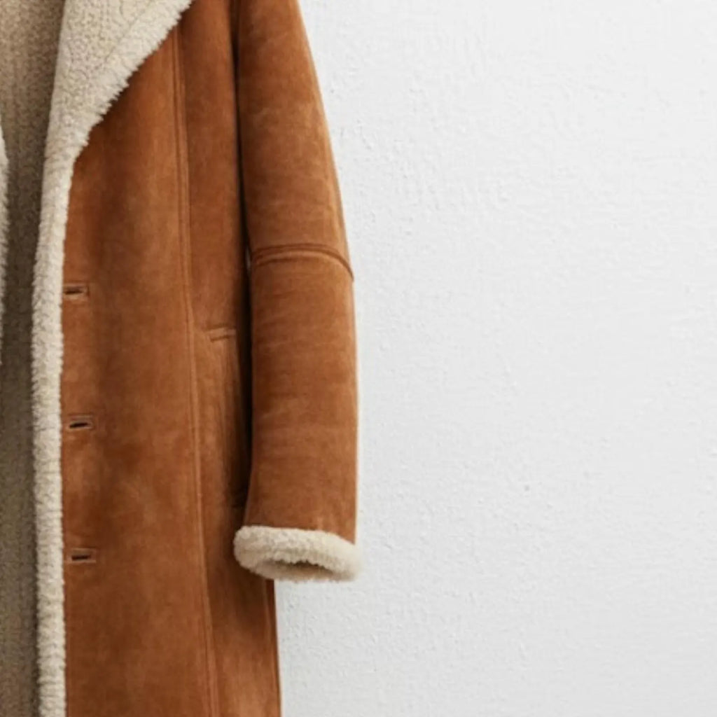 Handmade Brown Suede Shearling Coat – Vintage Winter Aviator Jacket