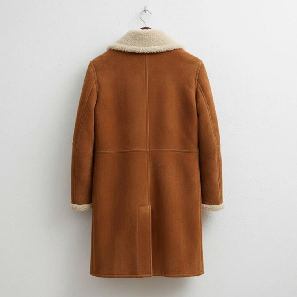 Handmade Brown Suede Shearling Coat – Vintage Winter Aviator Jacket