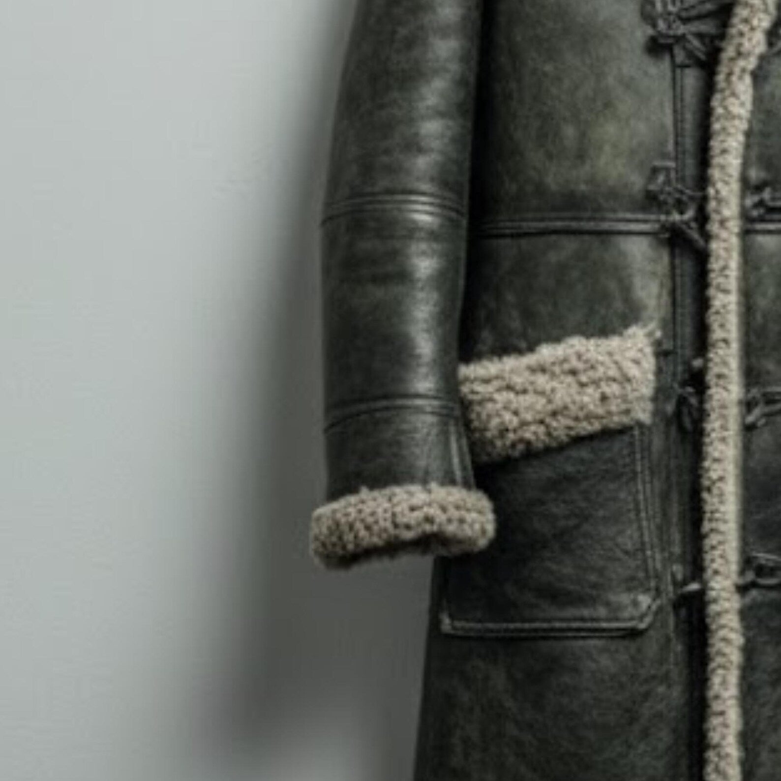 Handmade Grey Sheepskin Coat – Men's Shearling Duffle Overcoat for Winter