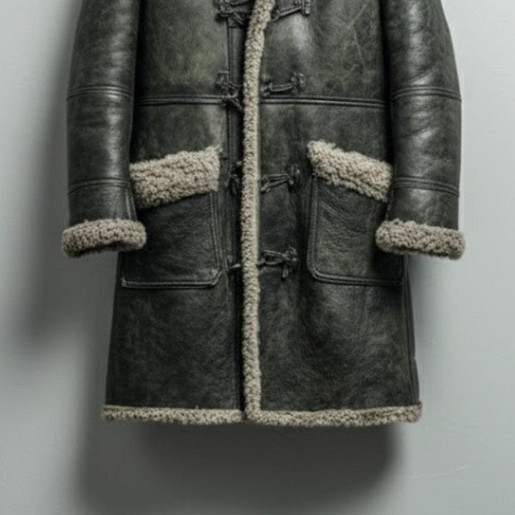 Handmade Grey Sheepskin Coat – Men's Shearling Duffle Overcoat for Winter