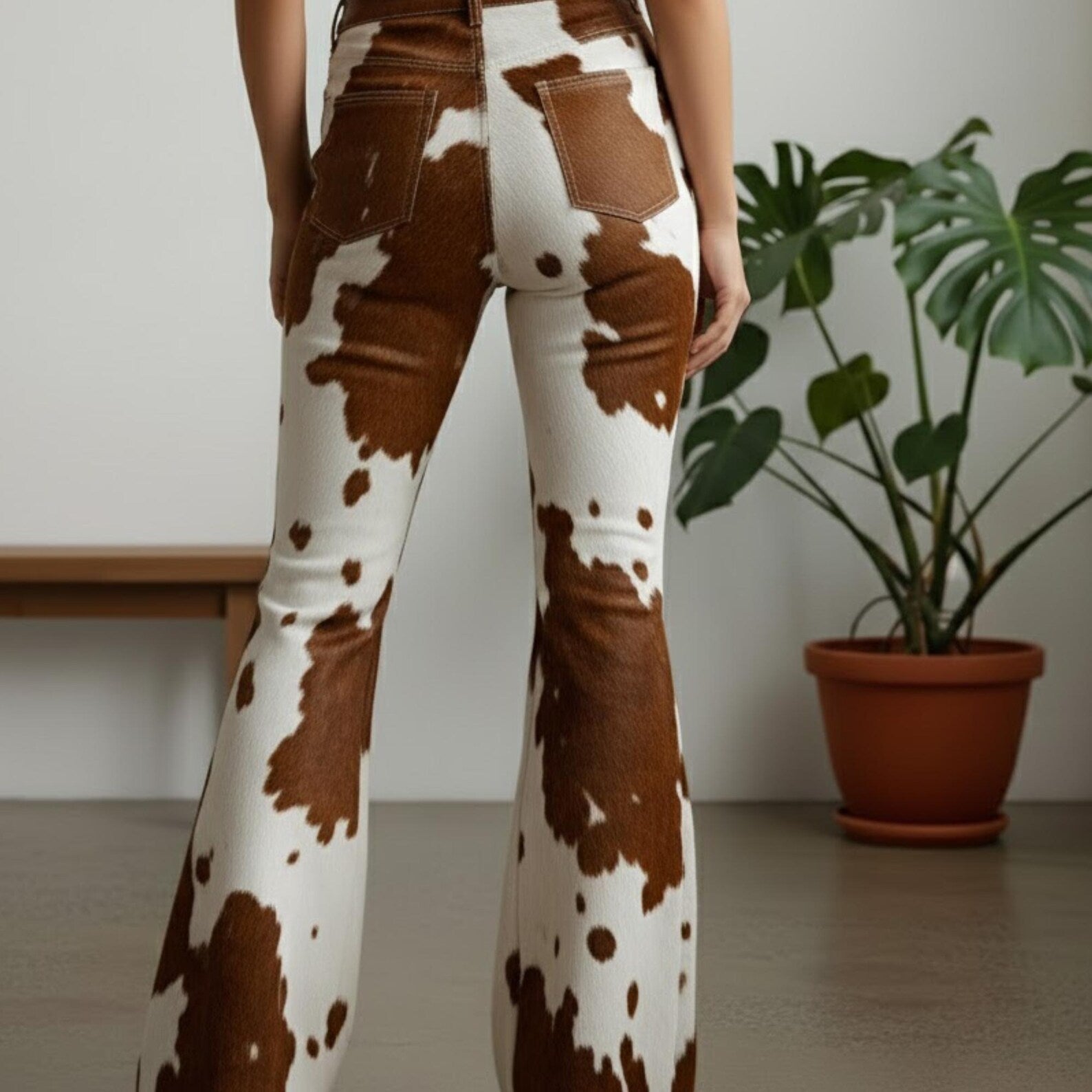 Handmade Brown Faux Fur Cow Print Pants – Western Apparel Flare Trousers