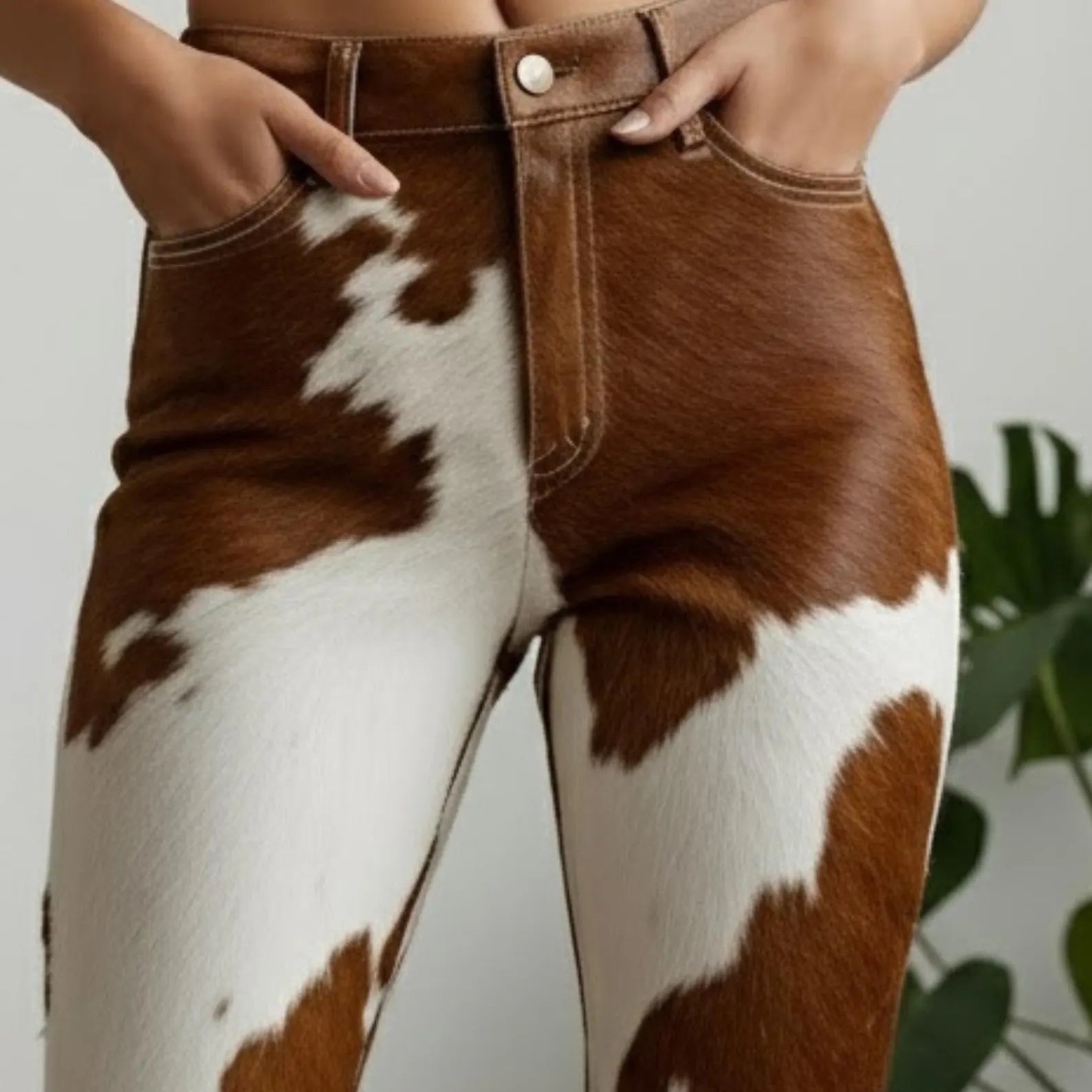 Handmade Brown Faux Fur Cow Print Pants – Western Apparel Flare Trousers